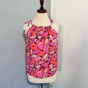GAP‎ Women Pink Floral Halter Relaxed Knot Tie Blouse Size S